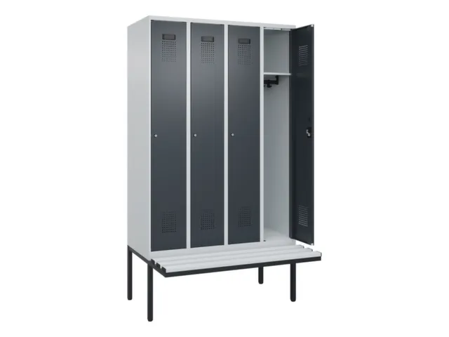 locker met bank,HxBxD 2120x1200x815mm,4vak,vak B 300mm,cilinderslot