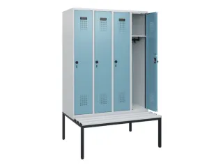 locker met bank,HxBxD 1950x1200x815mm,4vak,vak B 300mm,draaigrendel - 1