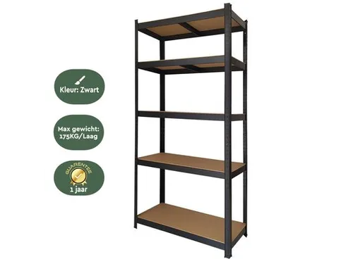 Stellingkast BRASQ 5 borden 90x40x180cm SU175 max 875 KG zwart
