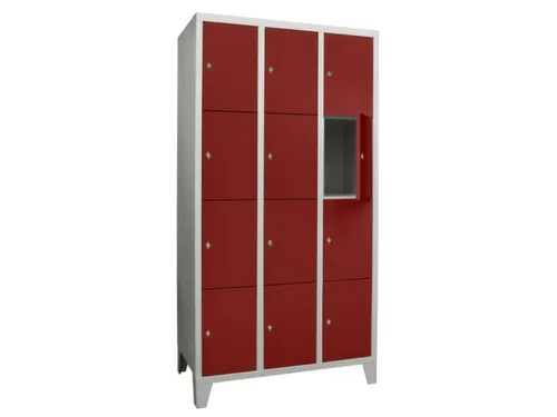 lockerkast,HxBxD 1850x900x500mm,3x4vakken,RAL7035,front RAL3000