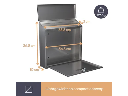 Brievenbus Monaco Inox met naamplaatje incl. 2 sleutels 36.8x36.5x10cm