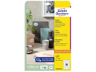 Etiket Avery L6024REV-25 ovaal 63.5x42.3mm wit 450 stuks 25 vel - 1