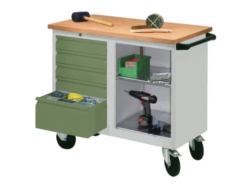 Werkplaatswagen 5 Laden 400kg Staalplaat Ral7035 Front Ral6011