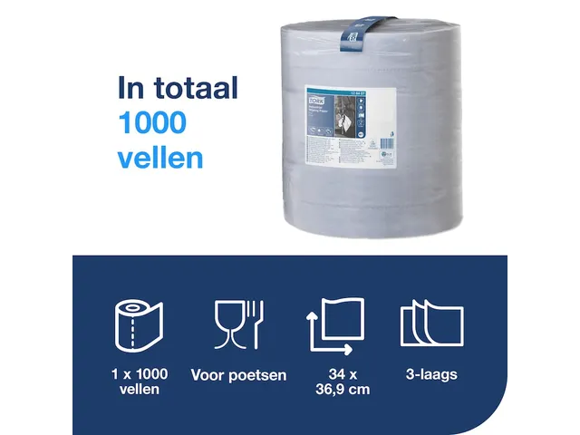 Tork 128407 Industrial Poetspapier 3-laags Blauw W1
