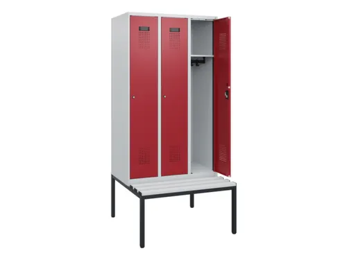 locker met bank,HxBxD 1950x900x815mm,3vak,vak B 300mm,cilinderslot