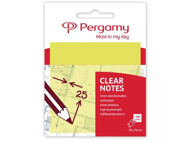 Memoblok Transparante Notes, Ft 76x76mm, 50 Vel, Geel
