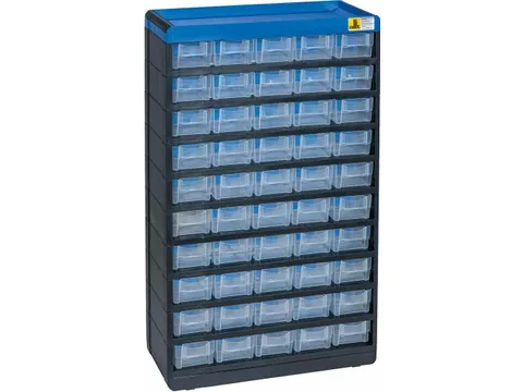 magazijnkast HxBxD 525x300x135mm 50laden behuizing zwart/blauw