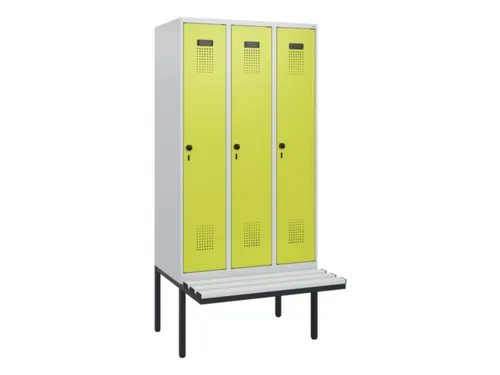 locker met bank,HxBxD 1950x900x815mm,3vak,vak B 300mm,draaigrendel