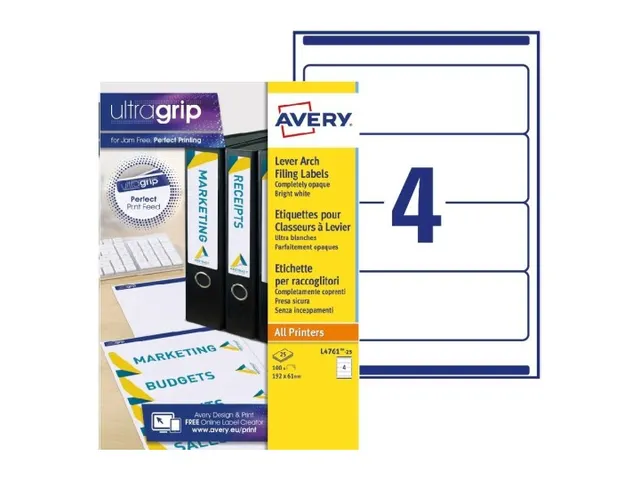 Avery L4761-25 Rugetiket 61x192mm Zelfklevend Wit 100 stuks