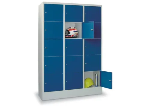 lockerkast,HxBxD 1850x1200x500mm,3x5vakken,RAL7035,front RAL7016