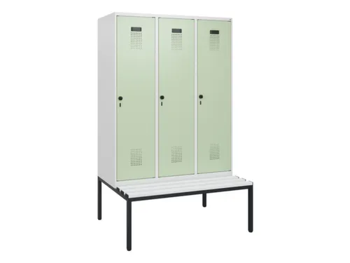 locker met bank,HxBxD 1950x1200x815mm,3vak,vak B 400mm,draaigrendel
