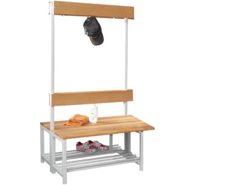 Omkleedbank 1000x770mm Houten Latten M.Schoenenrek Dubbel Lichtgrijs