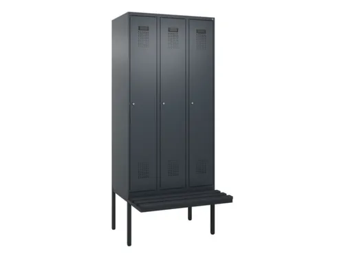 locker met bank,HxBxD 2120x900x815mm,3vak,vak B 300mm,cilinderslot