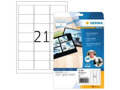 HERMA 4904 Glossy Etiketten A4 63,5x38,1mm Wit 525 stuks