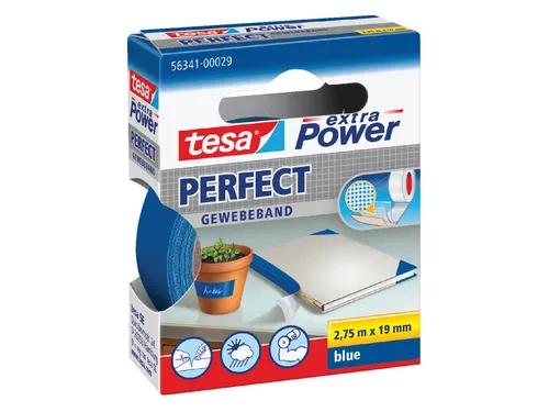 Plakband Tesa textiel 19mmx2.75m blauw