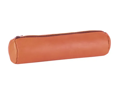 Pennenetui Oxford 22x6cm leer rond karamelbruin