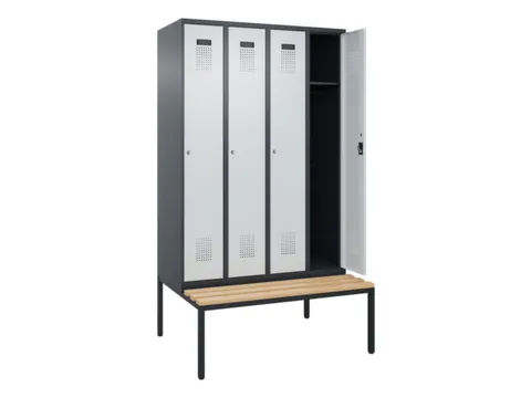 locker met bank,HxBxD 2120x1200x815mm,4vak,vak B 300mm,cilinderslot