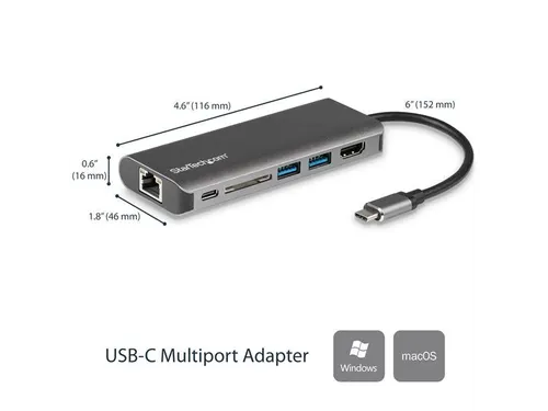 USB-C Multiport Adapterdraagbaar USB-C dock met 4K HDMI GbE en SD