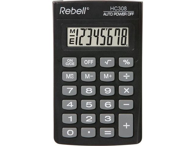 Calculator Rebell-HC308-BX zwart pocket | RekenmachinesWinkel.nl
