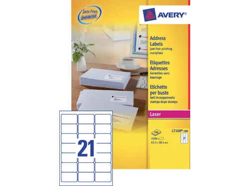 Adresetiket Avery QuickPeel L7160-100 63.5x38.1mm Wit 2100 stuks