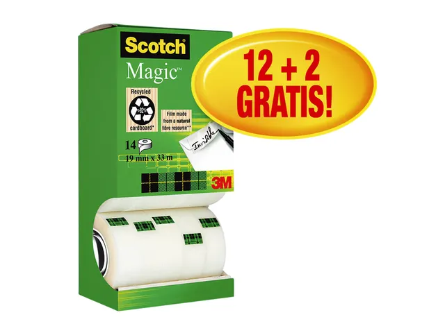 Plakband Scotch Magic 810 19mmx33m onzichtbaar mat 12+2 gratis