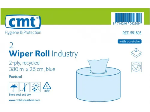 Poetsrol Industrie Recycled 2-laags 380 Meter Blauw 2 Rol