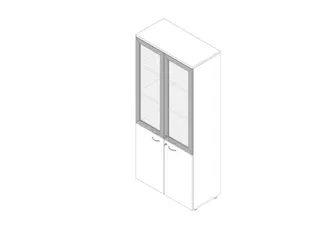 Vitrinekast 2000X900X450Mm Glazen Deuren 4Xhouten Vloer Romp Wit - 1