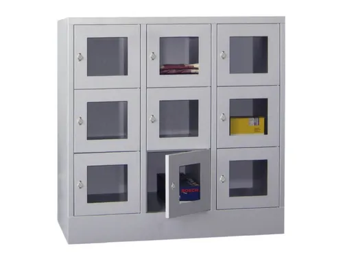 lockerkast,HxBxD 1187x1200x500mm,3x3vakken,RAL7035,front RAL5010