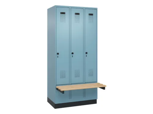 locker met bank,HxBxD 1950x900x815mm,3vak,vak B 300mm,draaigrendel