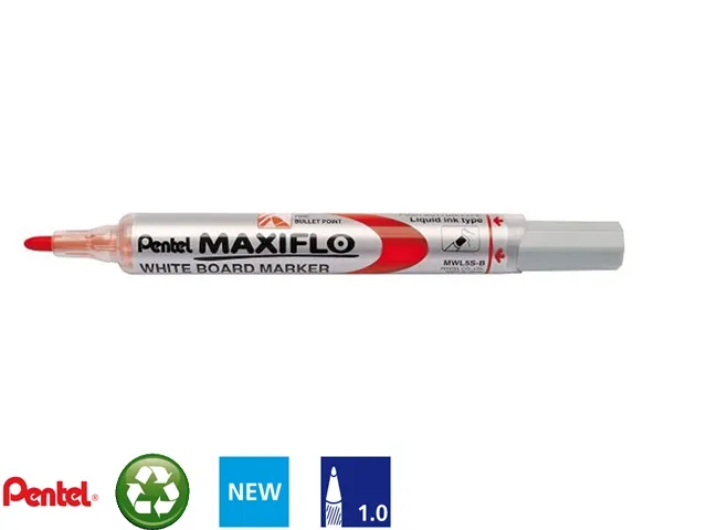 Viltstift Pentel MWL5 Maxiflo whiteboard rood 1mm