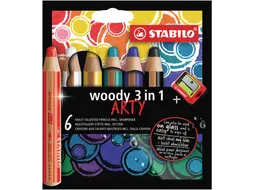 Kleurpotloden STABILO 880 woody 3 in 1 Arty incl puntenslijper ass 6st