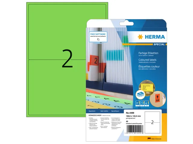 HERMA 4499 Verwijderbare etiketten A4 199,6x143,5mm Groen 40 stuks