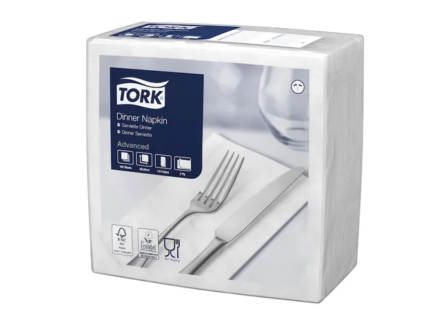 Serviette Tork Dinner 477554 2 épaisseurs pli 1/8 blanc 150 pièces