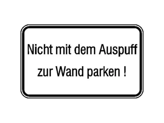 aanwijzingsbord,Niet met de uitlaat richting wand parkeren