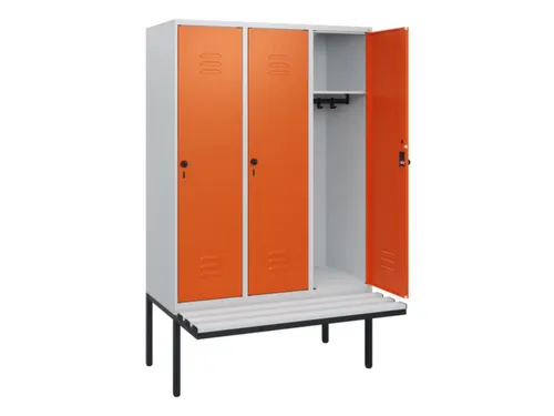 locker met bank,HxBxD 1950x1200x815mm,3vak,vak B 400mm,draaigrendel