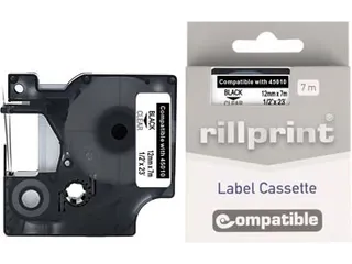 compatible D1 tape voor Dymo 45010, 12 mm, zwart op transparant - 2