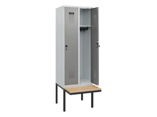locker met bank,HxBxD 1950x600x815mm,2vak,vak B 300mm,draaigrendel