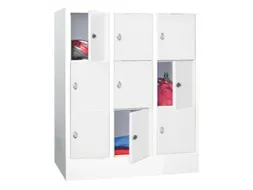 lockerkast,HxBxD 1187x900x500mm,3x3vakken,RAL7035,front RAL5012