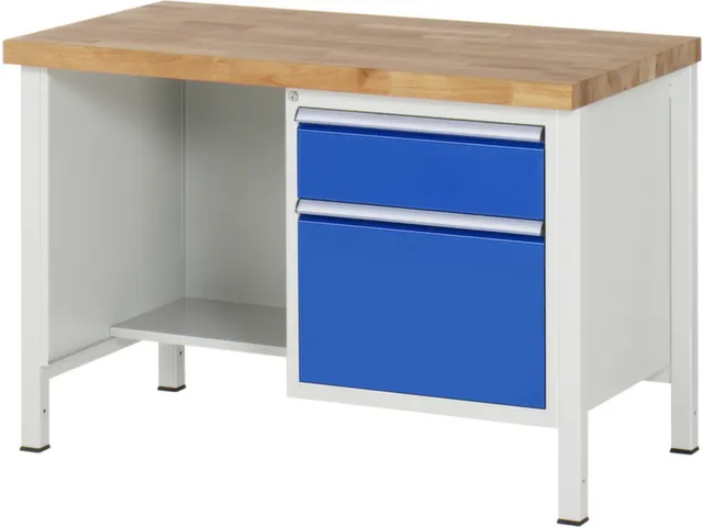 werkbank,HxBxD 840-1040x1250x700mm,beukblad,draagverm. 1250kg,4voeten