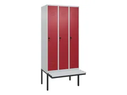 locker met bank,HxBxD 2120x900x815mm,3vak,vak B 300mm,draaigrendel