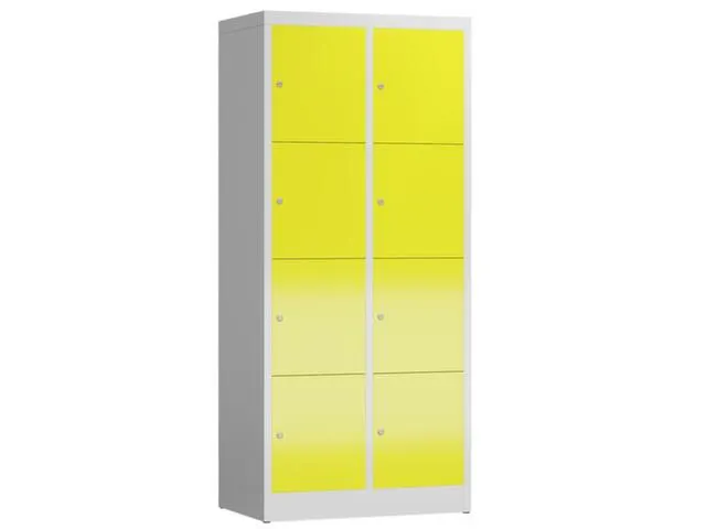 Lockerkast 1800x800x500mm 2x4 vakken cilinderslot, sokkel, RAL1018