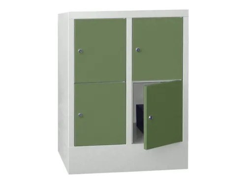 lockerkast,HxBxD 855x600x500mm,2x2vakken,RAL7035,front RAL6011