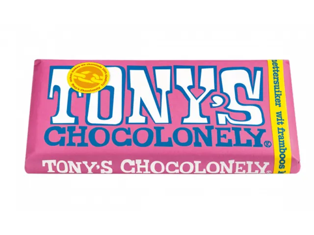 Chocolade Tony's Chocolonely reep 180gr wit framboos knettersuiker