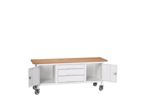 werkbank,HxBxD 830x2000x600mm,multiplexblad,uitrusting: 3laden,2kasten