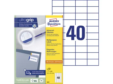 etiket Avery ILK 52,5x29,7mm 100 vel 40 etiketten per vel wit