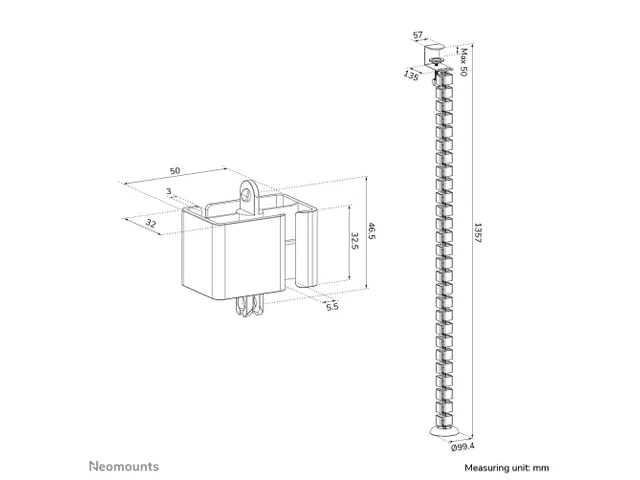 Neomounts ADS06-131BL Kabelgeleider - modulaire segmenten - klembevest