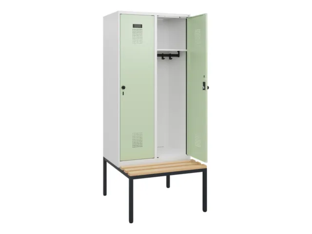 locker met bank,HxBxD 1950x800x815mm,2vak,vak B 400mm,draaigrendel
