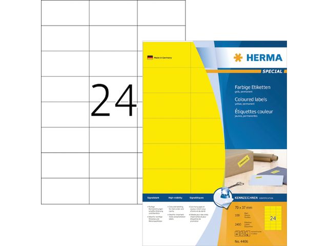 Etiket Herma 4406 A4 70X37Mm Geel 2400Stuks permanent | HermaLabels.nl