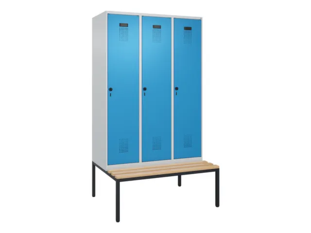 locker met bank,voor scheiding van kleding,HxBxD 2120x1200x815mm,3vak