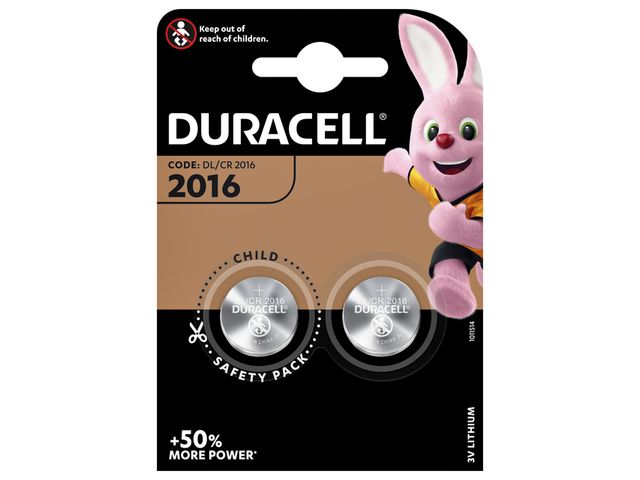 Batterij Duracell knoopcel 2xCR2016 lithium Ø20mm 3V-90mAh | VoordeligeBatterijen.nl